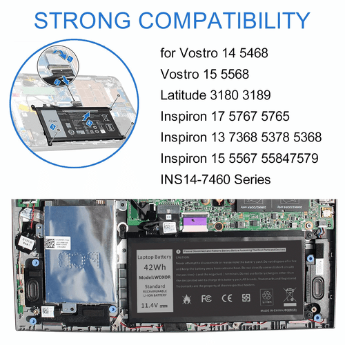 42wh Battery for Dell Inspiron 13 7375 P69G 7378 14 3482 7460 7472 15 5565 5567 - Picture 7 of 12