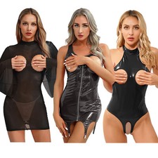 Women's Hollow Out Lingerie Dress Mini Dress See Though Exposed Bra Nightwear