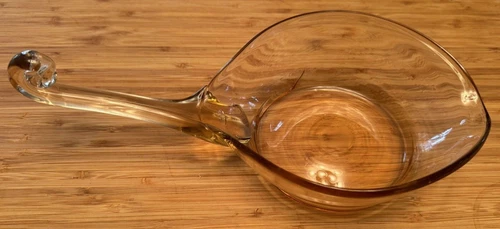 Vintage Art Glass Pink Depression Gravy Serving Dish Mid Century Spiral Handle