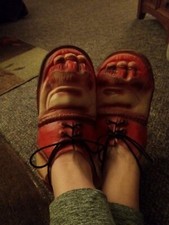 RUBBER LACE UP RED CLOWN SHOES VINTAGE TEETH and MOUTH TOES