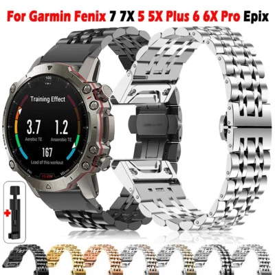 20 22 26mm For Garmin Fenix 8 6X 7X/6Pro/5Plus Quick Fit Steel Metal Band Strap