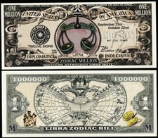 Zodiac Libra Million Dollar Bill, The Scales- Lot of 2 Bills