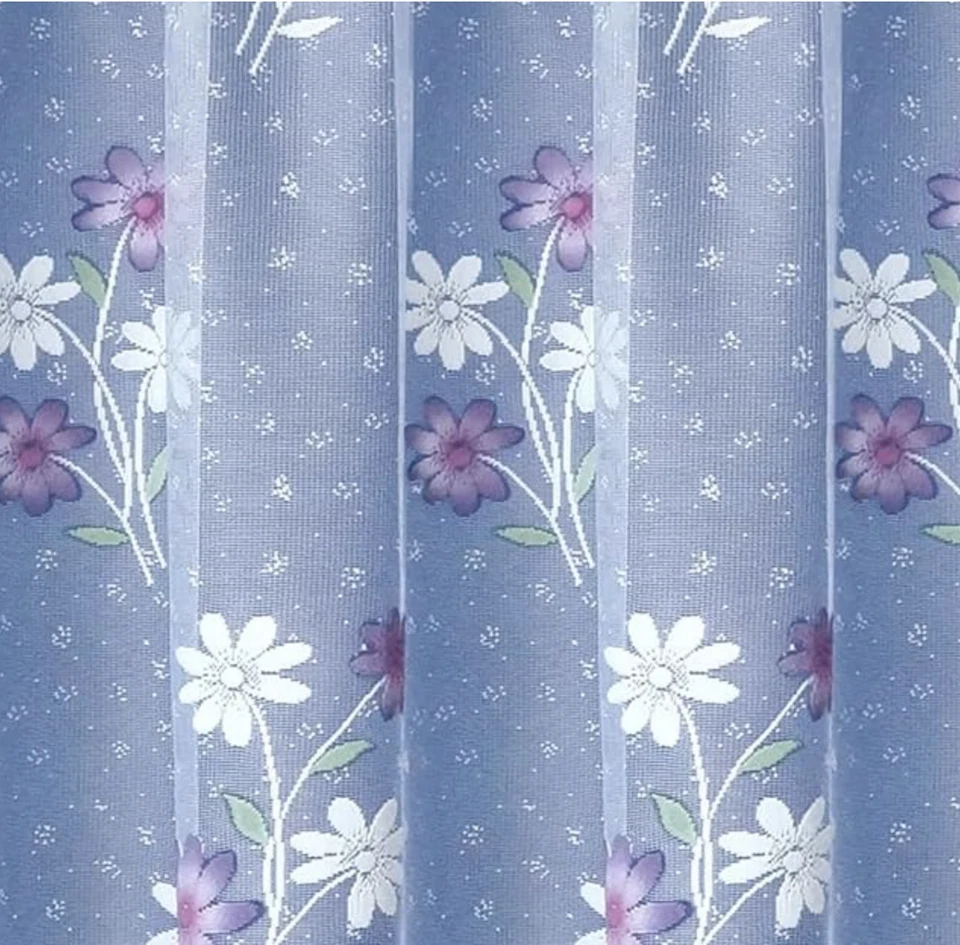 Purple & White Net curtain - Ready to hang -SOLD BY WIDTH - PRIVACY-FREE POSTAGE - Image 3 of 4