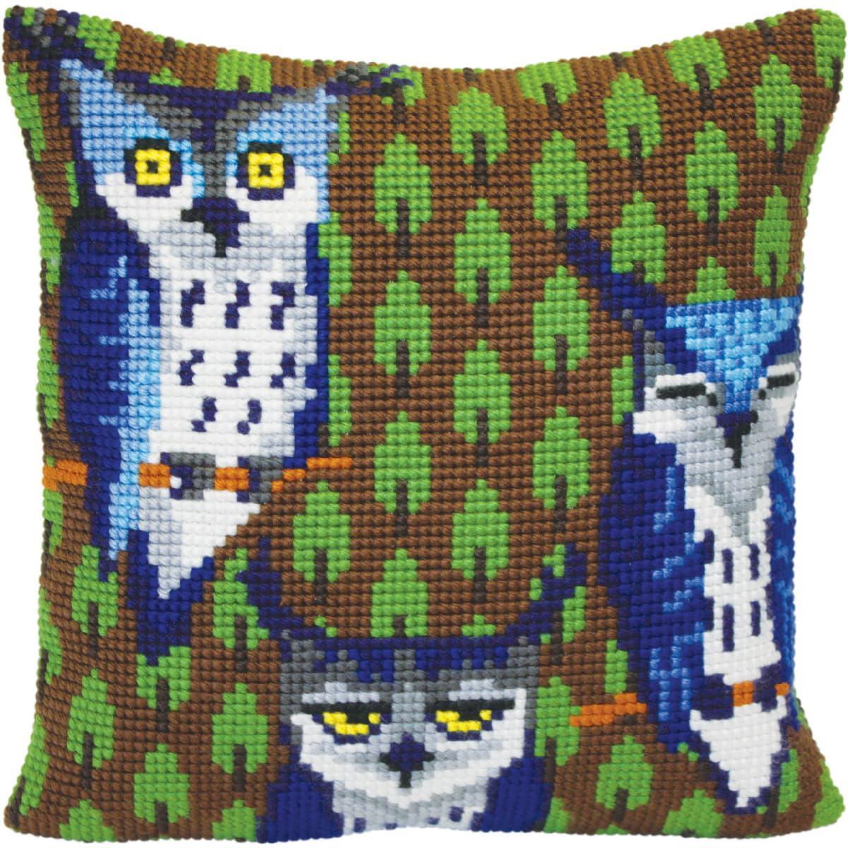 CdA stamped cross stitch kit cushion ""Owls in the forest"" 5417, 40x40cm, DIY