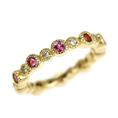 Bene Bene K18YG pink tourmaline diamond ring D0.13ct pinky full eternity - Auth 