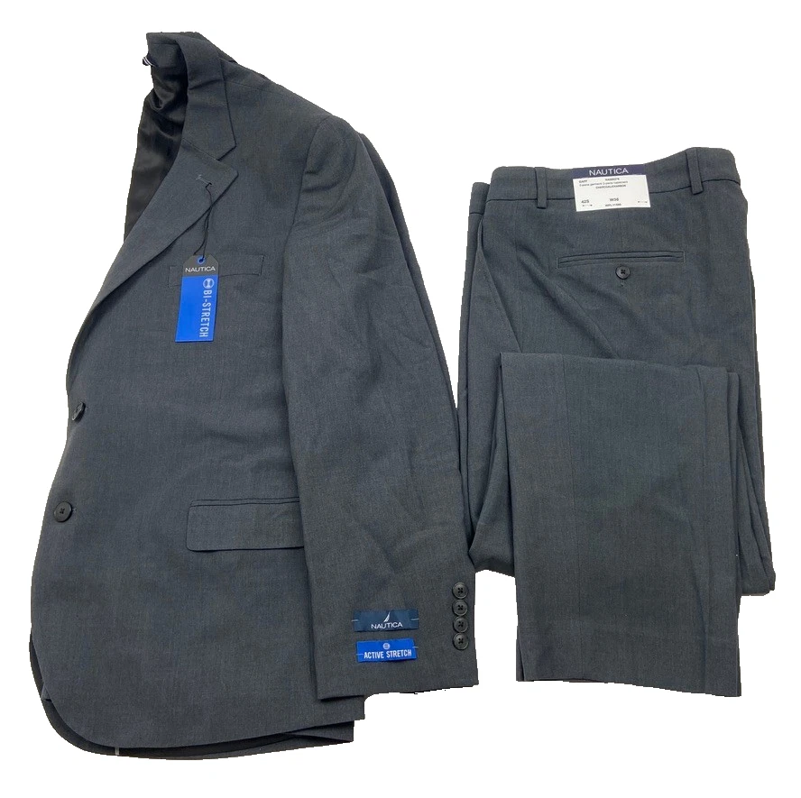 $395 NUEVO NAUTICA Hombres 42S Gris Elastizado 2 Piezas Traje Con Pantalones de Vestir 36x30 Foto 2 de 4