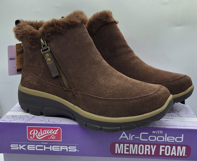 Skechers Easy Going Cool Zip Boots Women's Brown Suede Ankle Memory Foam 6