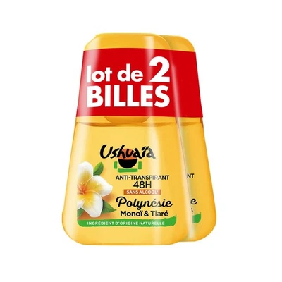 Lot 2pcs Ushuaia Déodorant bille Roll-on Polynésie Monoï & tiaré - 50ml