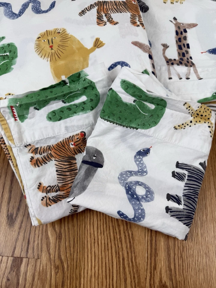 POTTERY BARN KIDS 4 件套 SILLY SAFARI 动物全罩套装有机棉 — 第 3/4 张图片