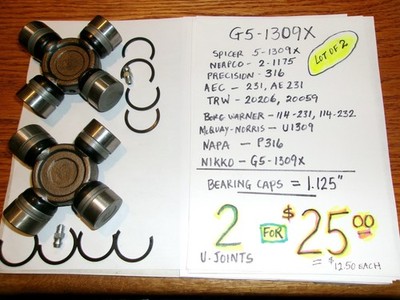 2 (TWO) G5-1309X  U-JOINTS = $25.00 =  $12.50 EACH =FREE SHIPPING~210-1309
