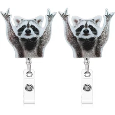 Funny Raccoon Badge Reel Retractable ID Card Holder Clip for Nurses Teachers