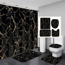 4Pcs Shower Curtain Sets and Gold Marble Bathroom Sets with Shower Black