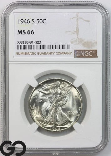 1946-S Walking Liberty Half Dollar NGC MS 66 ** Premium Quality!