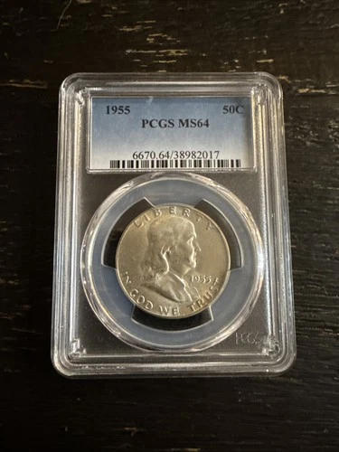 1955 Franklin Half Dollar PCGS MS 64 90% Silver