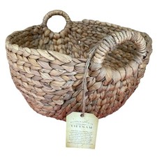 Woven Water Hyacinth Storage Basket with Handles - Handmade in Vietnam 12  D