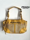 PRADA Shoulder Bag Purse VITELLO DIANO WOVEN Yellow Authentic