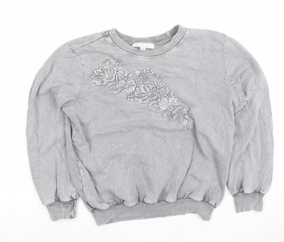 Weiche Umrandung Damen grau bestickt Pullover Sweatshirt Gr. S