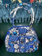 Euc VERA BRADLEY TurnLock Tote BLUE BAYOU Bowler Shoulder Bag Christmas Gift FS