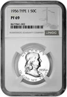 1956 Type 1 50C Proof Silver Franklin Half Dollar NGC Graded PF 69 in New Holder
