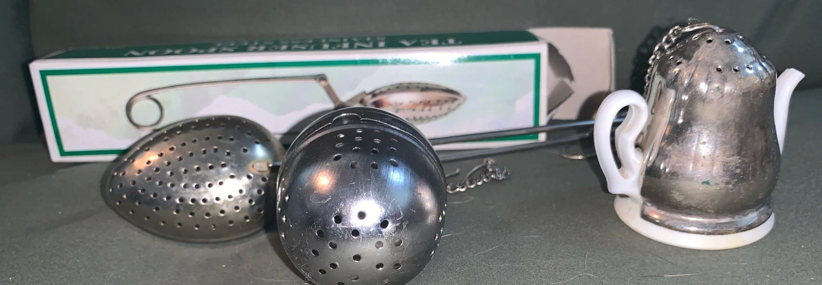 Lot Of 3 Infusers Spoon (NIB), Ball, Teapot for Loose Leaf Tea