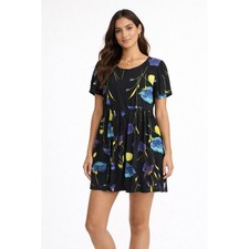 Dressing Clio Vintage 90s Floral Babydoll Dress Black Blue Rayon One Size
