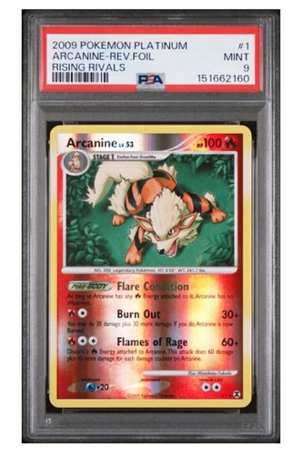 Pokemon Platinum Arcanine 1/111 Rising Rivals Reverse Holo PSA 9 New Cert