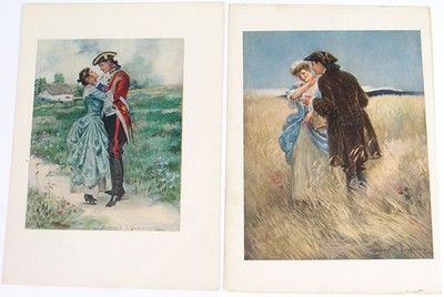 2 Vtg c1910s Edwardian-Era Romantic Lithograph Prints by CLARENCE F. UNDERWOOD