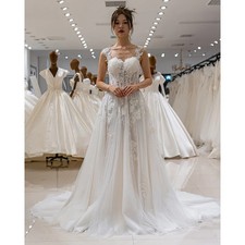 Boho A-Line Wedding Dress Spaghetti Strap Sleeveless Lace Appliques Bridal Gowns