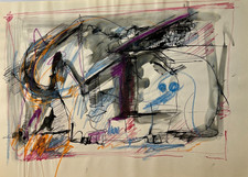 Figuren Tiere coloriert Tusche Zeichnung 42x30 original Mü detailreiches Blatt