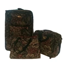 Vintage Ricardo Floral Tapestry Style 3 Piece Travel / Luggage Set