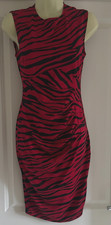 NEW LOOK Red & Black Zebra Bodycon Stretch Dress Size 8