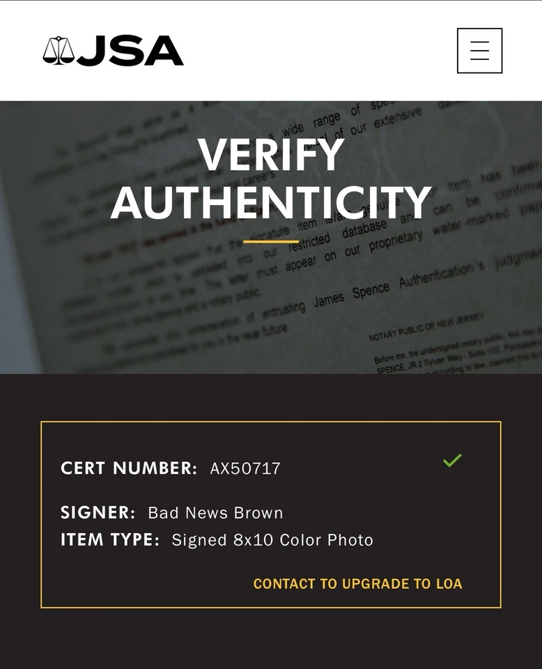 BAD NEWS BROWN WWF AUTOGRAPHED 8x10 GLOSSY PHOTO RARE VHTF JSA AUTHENTICATED - Image 2 of 2