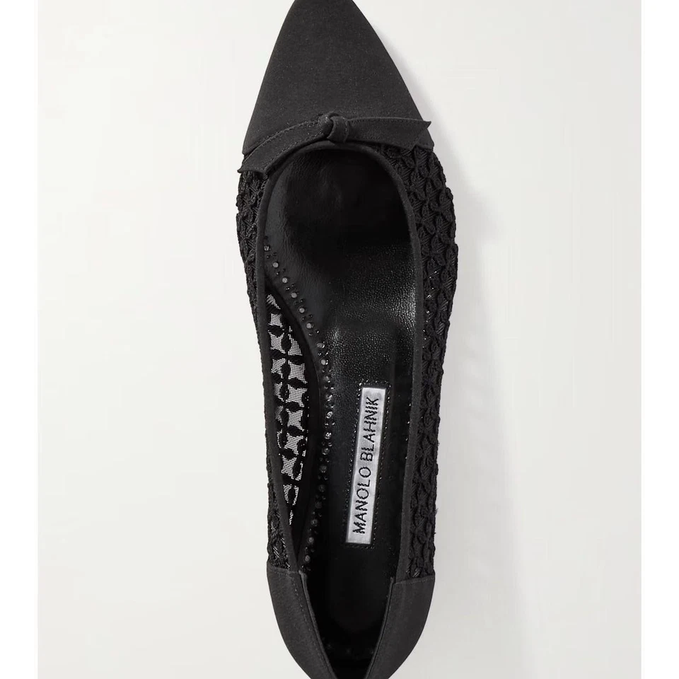 Bailarina Manolo Blahnik Tiakala negra satinada encaje punta punta plana talla 36,5 Foto 2 de 4
