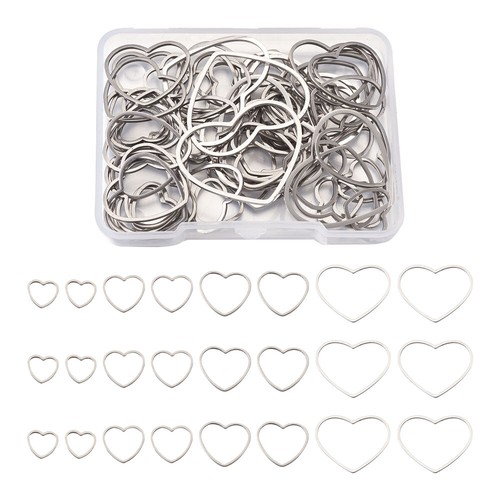 35-70 piezas Marcos de acero inoxidable Dijes Eslabones Anillos Eslabones Corazón Tamaños Mixtos - Imagen 3 de 14