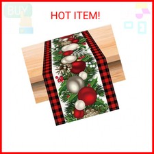 Linen Red and Black Buffalo Check Plaid Christmas Table Runner 72 Inches Long Se