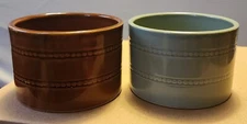 Yellow Ware Over and Back Ramekins 2pcs Green & Brown 3.5"x2.5" 
