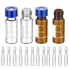 100PCS 2ml HPLC Autosampler Clear/Amber Vials 9-425 Screw Cap Vial Inserts 250uL