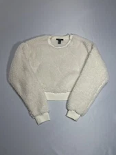 Forever 21 Cropped LS Off White Fuzzy Sweatshirt Super Soft Size Small