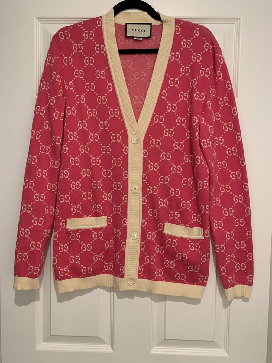 GUCCI WOMENS PINK MONOGRAM CARDIGAN SWEATER SIZE SMALL NEW W GUCCI WOMENS PINK MONOGRAM CARDIGAN SWEATER SIZE SMALL NEW W