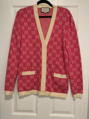 GUCCI WOMENS PINK MONOGRAM CARDIGAN 