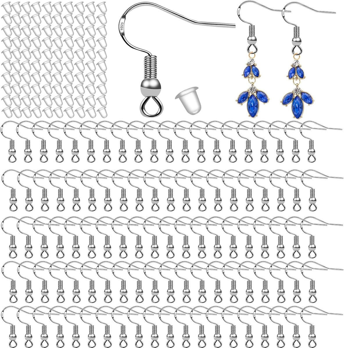 100 PCS/50 Pairs 925 Sterling Silver Earring Hooks Fish Hook Ear