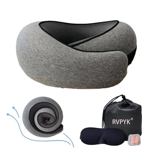 Travel Neck Pillow for Airplanes, 100% Pure Memory Foam Travel Pillow, 360°