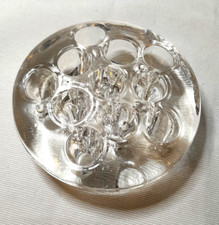 Vintage 11 Hole Floral Frog Weighted Round Clear Glass Footed 3" x1" Deep USA