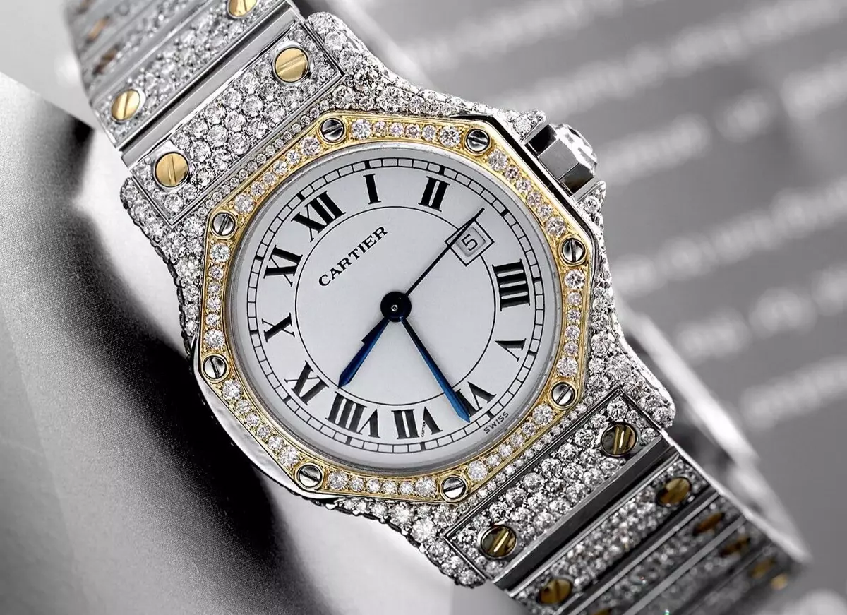 Cartier Santos Octagon Two Tone Automatic Ladies Diamond Watch