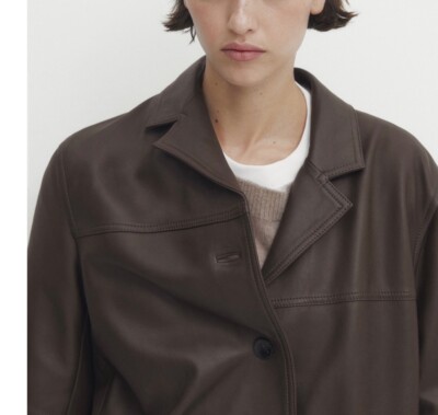 MASSIMO DUTTI LONG STRAIGHT NAPPA LEATHER COAT