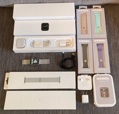 Apple Watch Series 5 44mm Edelstahl 4G+GPS Milanaise Loop Silber + 6 Armbänder