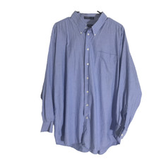 Nautica Button Down Shirt Men's 18 34/35 Blue White Striped Long Sleeve Cotton