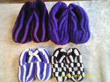 4--Karen's Handmade Knitted Slippers Adult 9-10 Childrens 1year old to 1 1/2 Yea