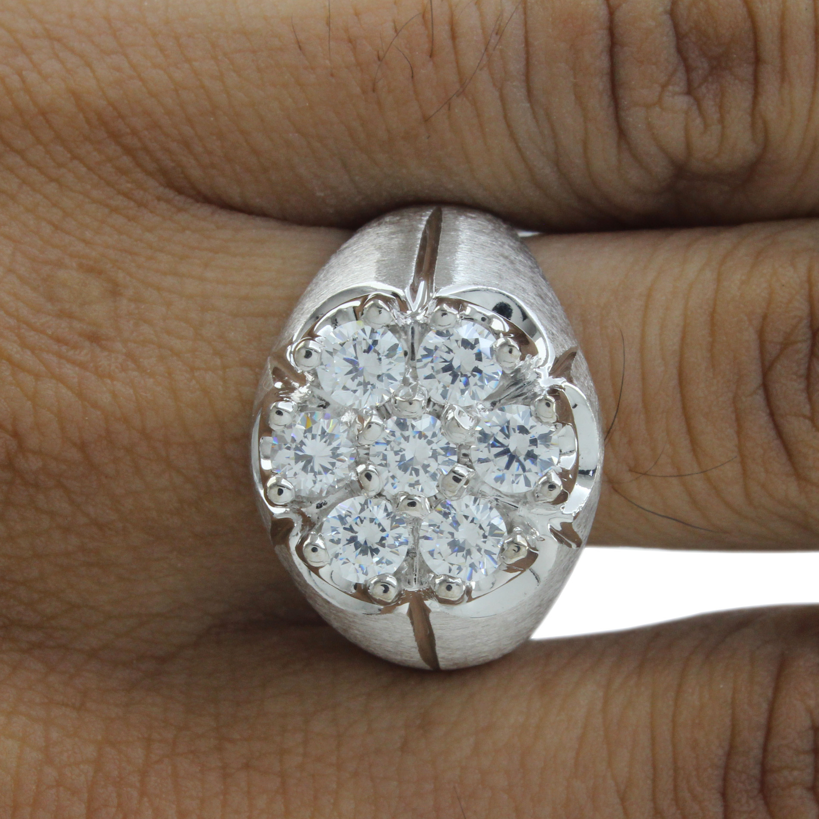 Cubic Zirconia Cluster Men's Wedding Ring 14k White Gold Plated ...