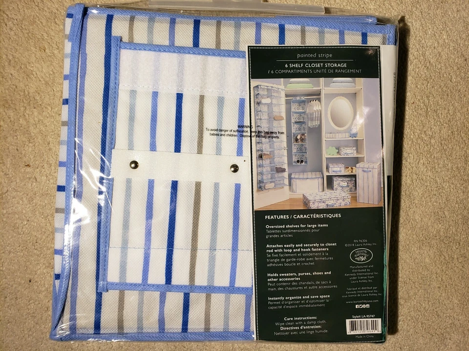 NUEVO ORGANIZADOR ARMARIO 6 ESTANTES RAYAS AZULES LAURA ASHLEY NIÑOS 46”H x 12”W x 12”D Foto 2 de 3
